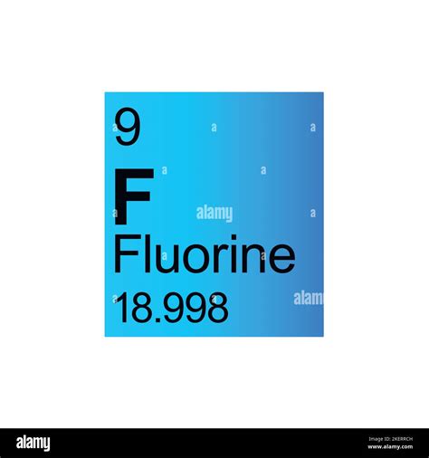 Fluorine chemical element of Mendeleev Periodic Table on blue background. Colorful vector ...