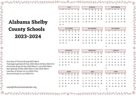 Alabama Shelby County Schools Holiday Calendar - US School Calendar