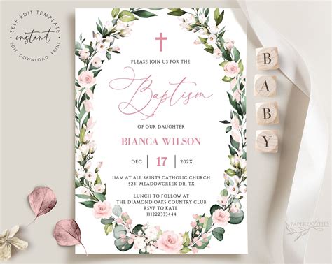 Baptism invitation girl template christening invitation for girl ...