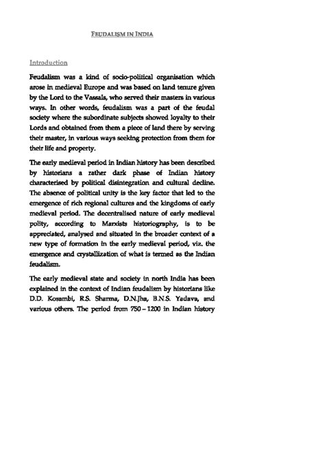 FEUDALISM IN INDIA: Analyzing Historical Perspectives and Debates - Studocu