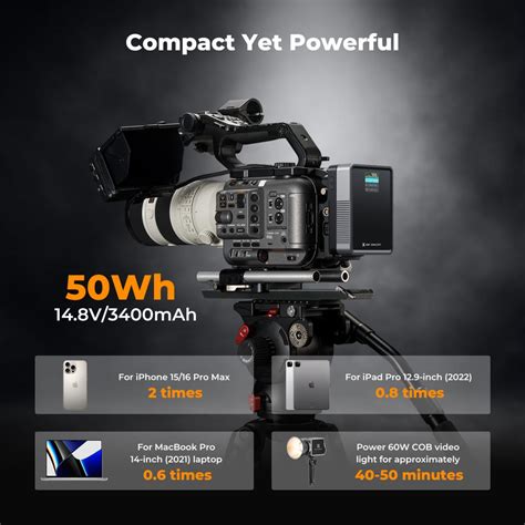 V Mount Battery 50Wh 3400mAh Mini V-Mount Battery with 65W Output and TFT Screen, 2H Full Charge ...