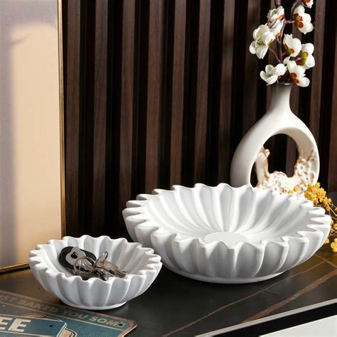 Amazon.com: Fluted Marble Bowl Decorative - 10" Ruffle Scalloped Stone ...