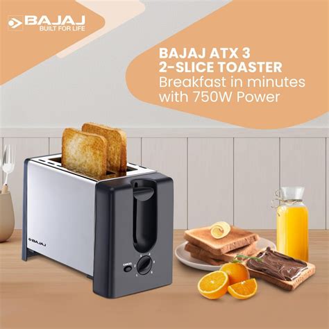 Bajaj ATX 3 750-Watt Pop-up Toaster, 2-Slice Automatic Pop up Toaster ...