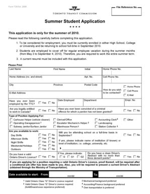 Fillable Online Summer Student Application **** - TTC Fax Email Print ...