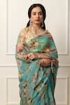 Buy Blue Chiffon Flora Print Saree With Unstitched Blouse Piece For ...