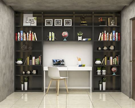 White And Grey Home Office Design With Small White Study Table And ...