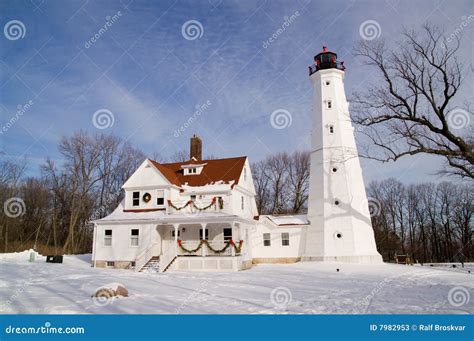 North Point Lighthouse stock image. Image of blue, snow - 7982953