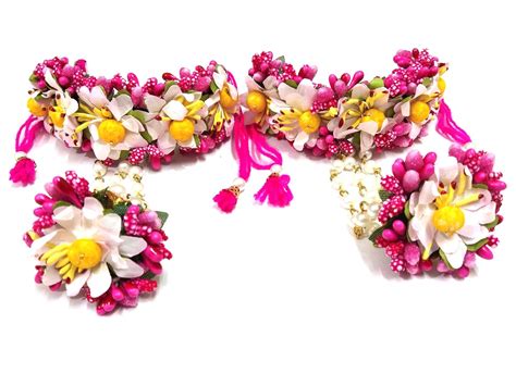 Buy Naazz Pink White Flower Bracelet,Hathphool with Ring for Women and ...