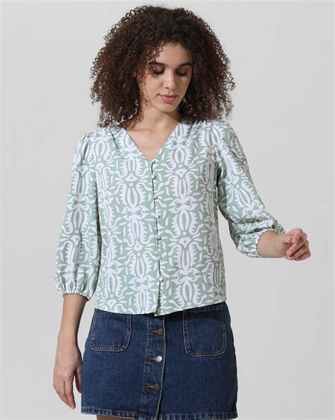 Green Abstract Print Top