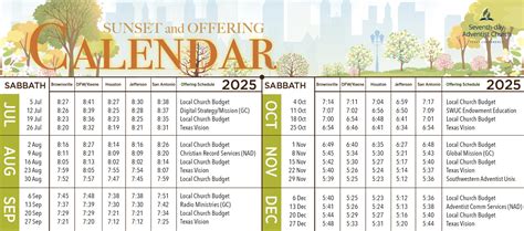 2025 Sunset & Offering Calendar | Texas Conference SDA Headquarters