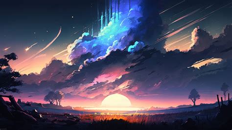 Sunset Clouds Anime Scenery 4K #6470j Wallpaper 4K PC