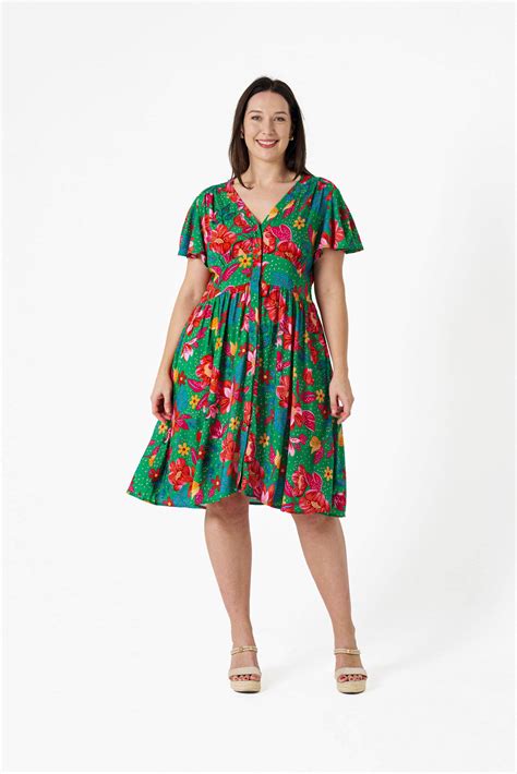 ALISH DRESS-WHOLESALE WOMEN DRESS-GREEN RED FLORAL – BOHO AUSTRALIA