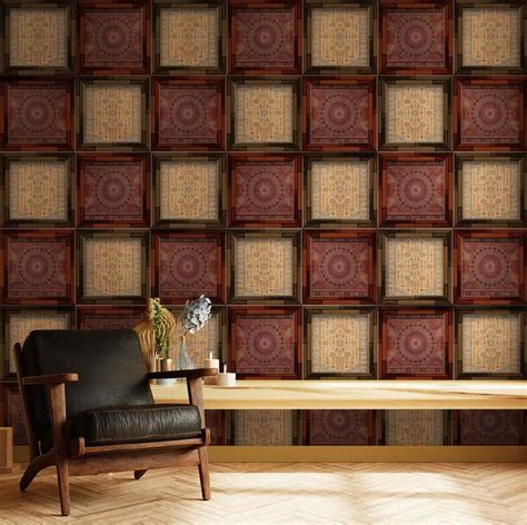 Square Box Pattern Wooden Wallpaper – Myindianthings