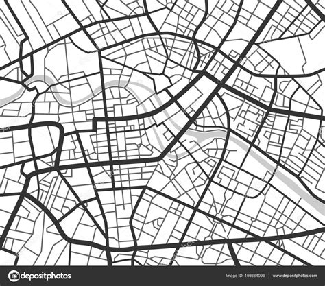 抽象城市导航地图与线和街道。矢量黑白城市规划方案 — 图库矢量图像© MicroOne #198664096