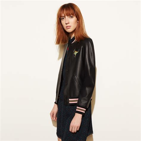 COACH Leather Rexy Varsity Jacket in Black - Lyst