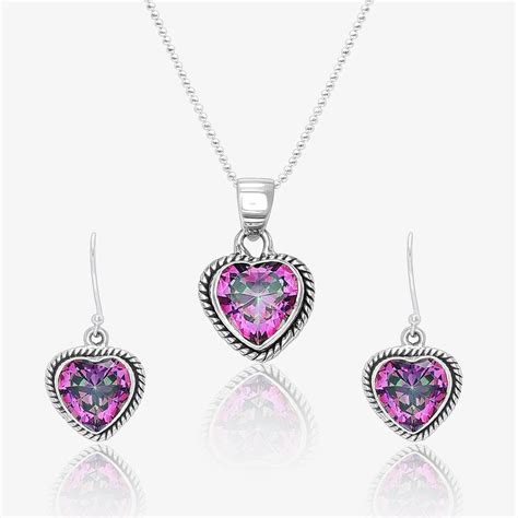 Silver Mystic Topaz Heart Pendant & Earring Set