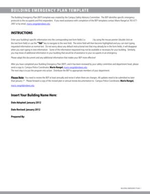 Fillable Online Building EmErgEncy Plan TEmPlaTE - Indiana Wesleyan ...