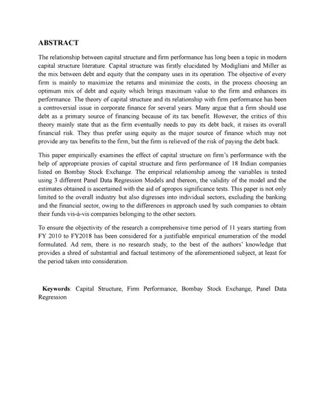 CS-3 - ABSTRACT The relationship between capital structure and firm ...