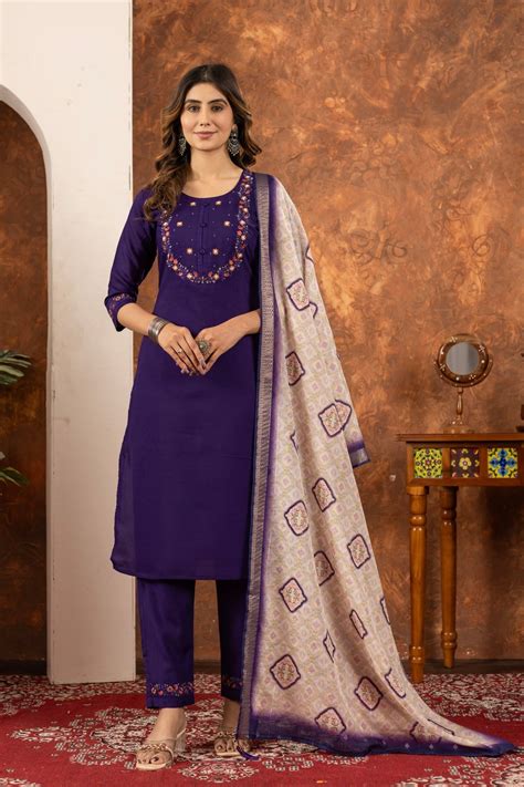 Embroidered Kurti Pant Set with Dupatta for Women – Kalanandi the art ...