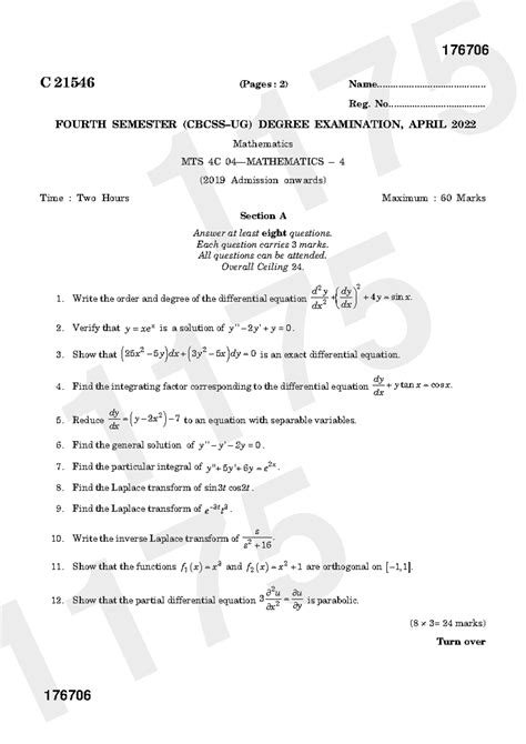 Mathematics 4 2022 - Qp of maths - Turn over C 21546 (Pages : 2) - Studocu