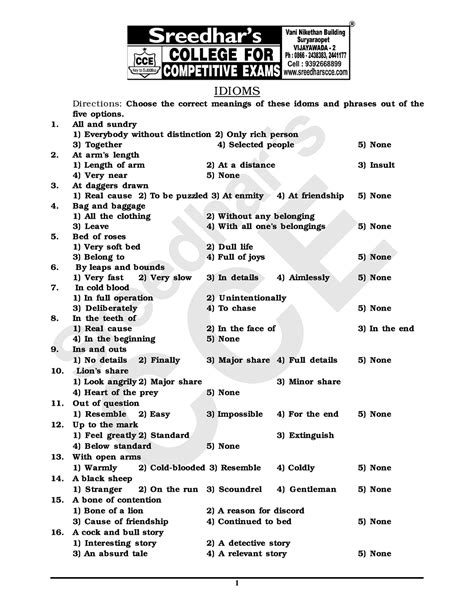 English Idioms - CCE Sreedhar’s IDIOMS Directions: Choose the correct ...
