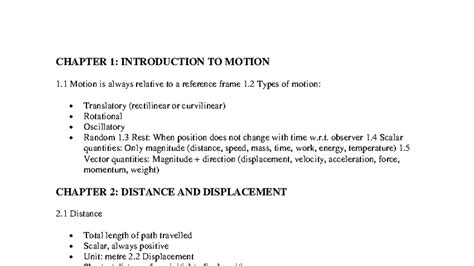 CHAPTER 1: INTRODUCTION TO MOTION - Key Concepts and Definitions - Studocu