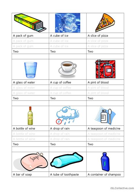 Measure Words Dictionary pictur…: English ESL worksheets pdf & doc