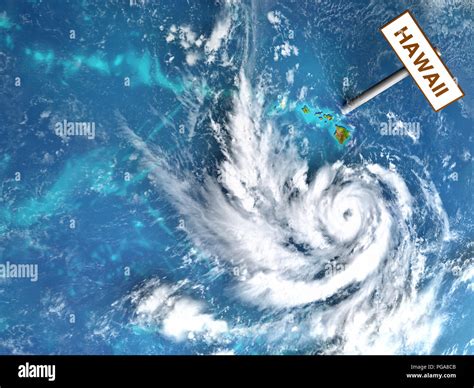 Hurricane Lane approaching Hawaii in August 2018. 3D illustration ...