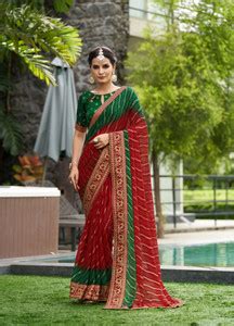 Buy Tasrika Printed Bandhani Georgette Red Sarees Online @ Best Price ...