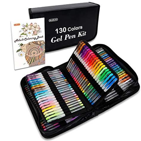 Buy Shuttle Art 130 Colors Gel Pen with 1 Coloring Book in Travel Case ...