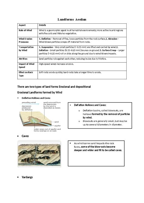 Landforms Aeolian - Wind Erosion Processes and Effects - Studocu
