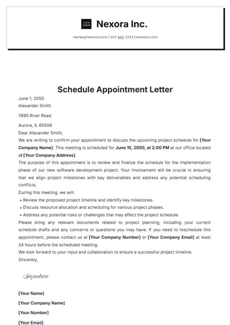 Free Schedule Appointment Letter Template to Edit Online