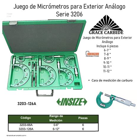 Grace Carbide || JUEGO DE MICROMETROS ANÁLOGOS PARA EXTERIORES 6-12 ...