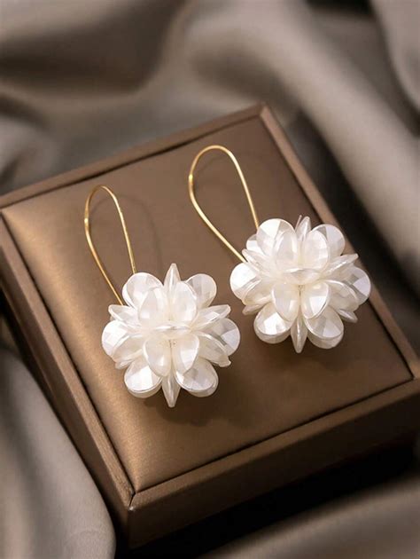 1 Pair French Exaggerated Design Long Flower Ball Earrings, Women ...