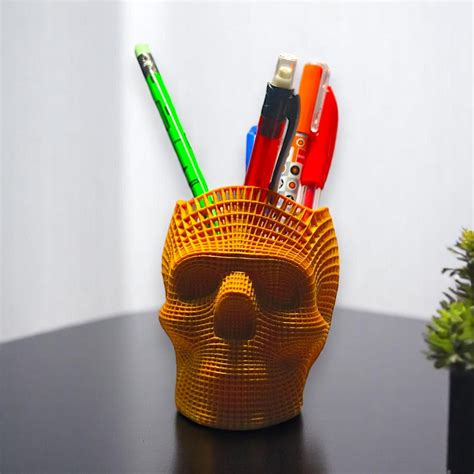 Buy 3D Printed Skull Pen Holder: Gothic Desk Organizer Online in India ...