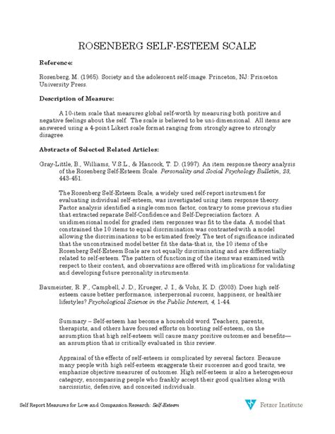 Self Measures for Self-Esteem Rosenberg SELF- Esteem - ROSENBERG SELF ...