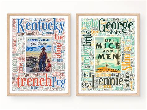 Of Mice and Men Word Cloud, John Steinbeck Book Cover Art Printable ...