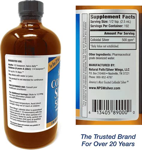 Natural Path Silver Wings Colloidal Silver 500 ppm 16oz - Pure Mineral ...