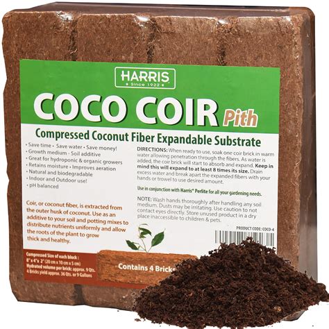 Amazon.com : Harris Coco Coir Pith, 4 Bricks Expand to 9 Gallons of Coconut Coir to Promote ...