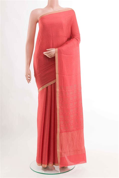 Peach Mysore Crepe Saree – Nalli Silk Sarees Pvt Ltd
