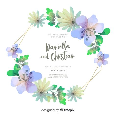 Pretty watercolor floral frame wedding invitation | Free Vector