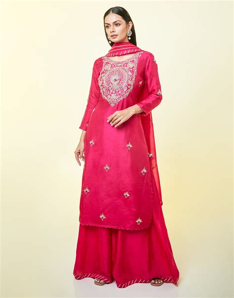 Buy Cerise Pink Embellished Palazzo Suit Set online – Roopkala
