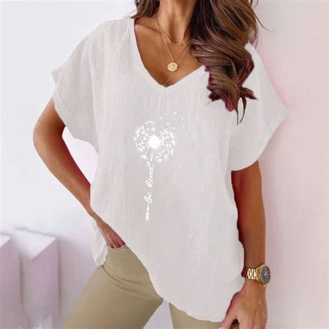 Gauze Tops Women Dandelion Print Women Cotton Linen Tops Causal Summer ...