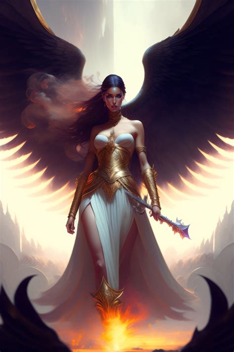 Lexica - Produce an image of an angel with giant wings and a bunch of ...