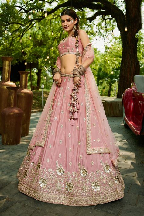 Pink colour Chinnon Sequins embroidery Lehenga choli & Dupatta – Mohi ...
