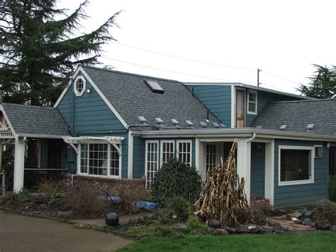 estate gray shingles, blue house | House paint exterior, Exterior house ...