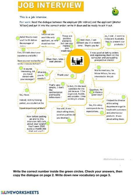 Job Interview Dialogue Worksheet 的图像结果