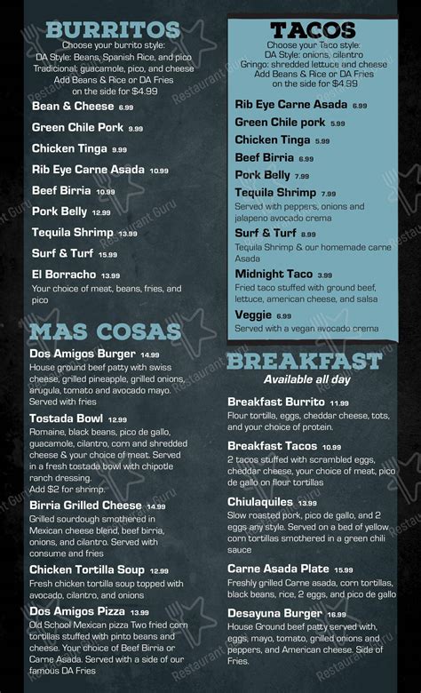 Menu at Dos Amigos Mexican Cantina pub & bar, Huntington Beach