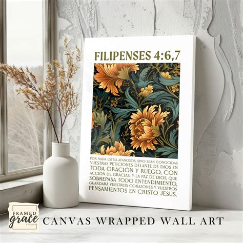 Philippians 4:6-7 Spanish Bible Verse Canvas Wall Art, Christian ...