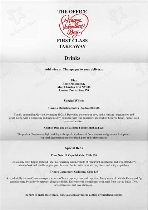 Menu at The Office restaurant, Brighouse